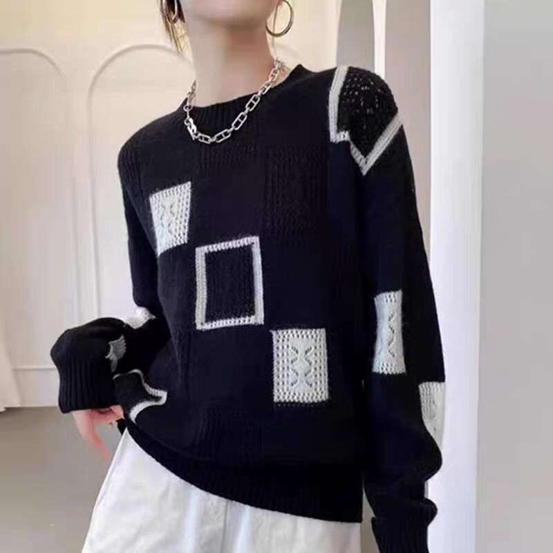 黑白几何图案针织上衣，展示图2