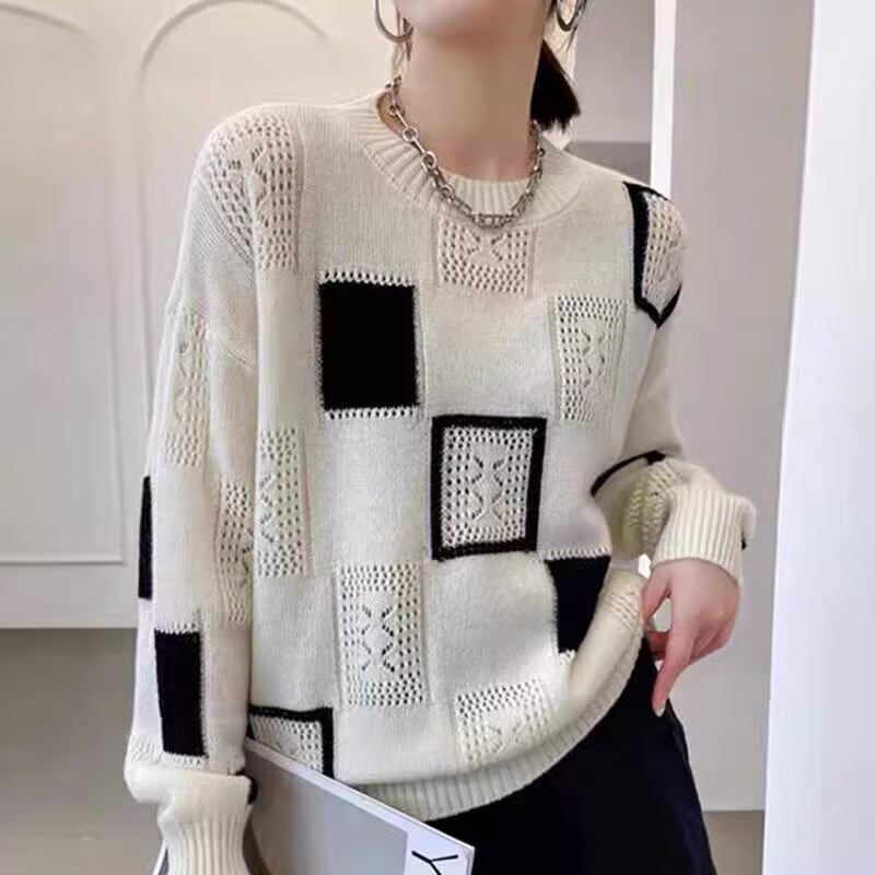 黑白几何图案针织上衣，展示图9
